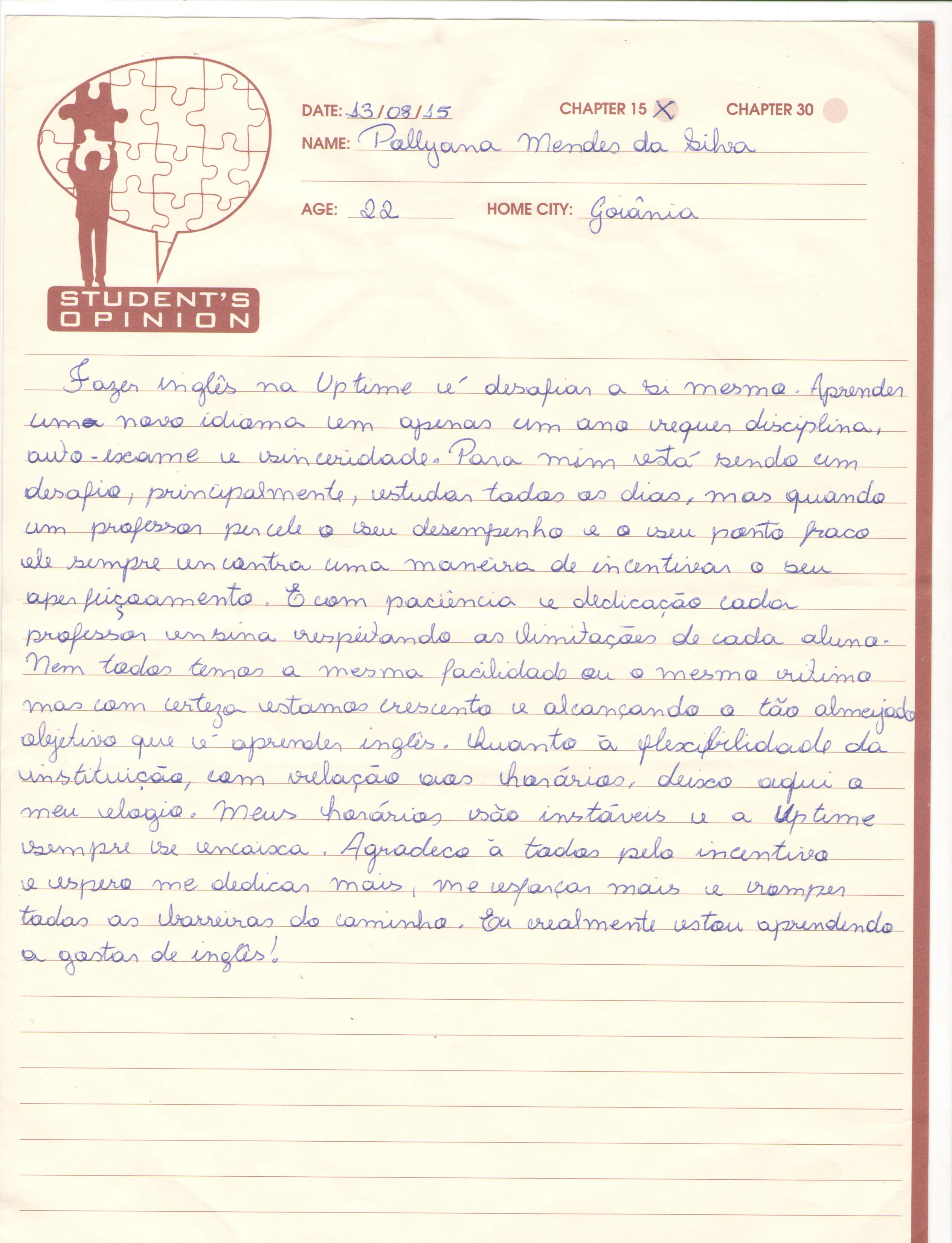 Carta opinião de quem estuda na UPTIME