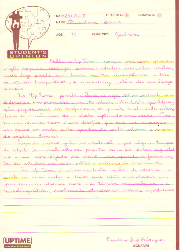 Carta opinião de quem estuda na UPTIME